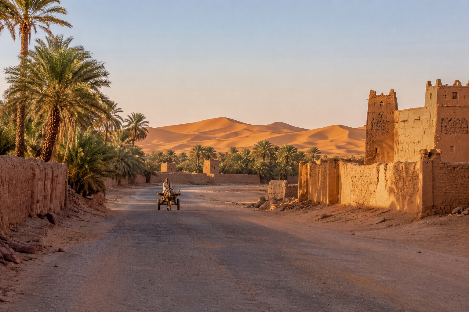 Adobe village at the edge of the Sahara